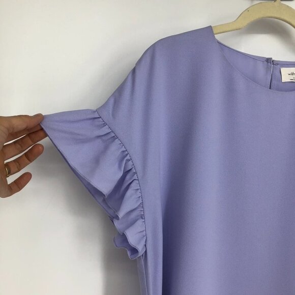 Aritzia Wilfred Periwinkle Ninette Ruffled short sleeve mini wrap dress size S - Picture 12 of 16